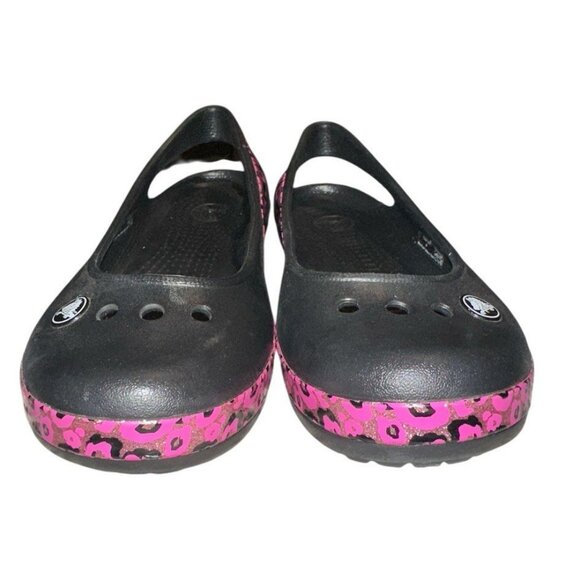 Crocs Genna II Crocband Girls Leopard Mary Jane Shoes Size 4 Black Pink Cute - Picture 4 of 8